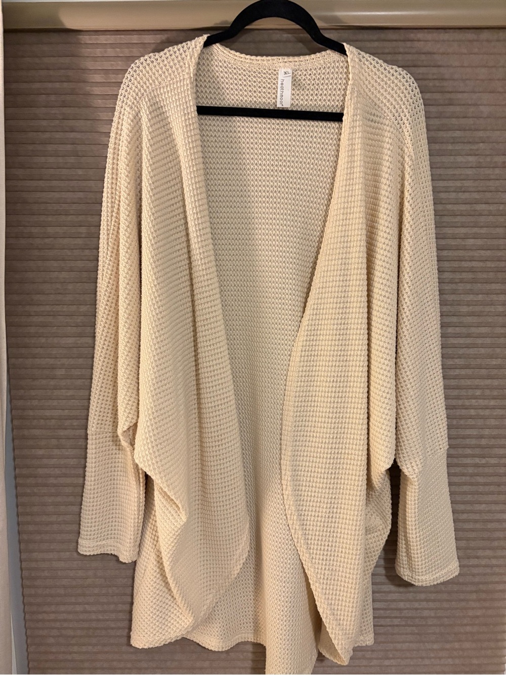 Open-Front Cream Waffle Knit Women's Cardigan